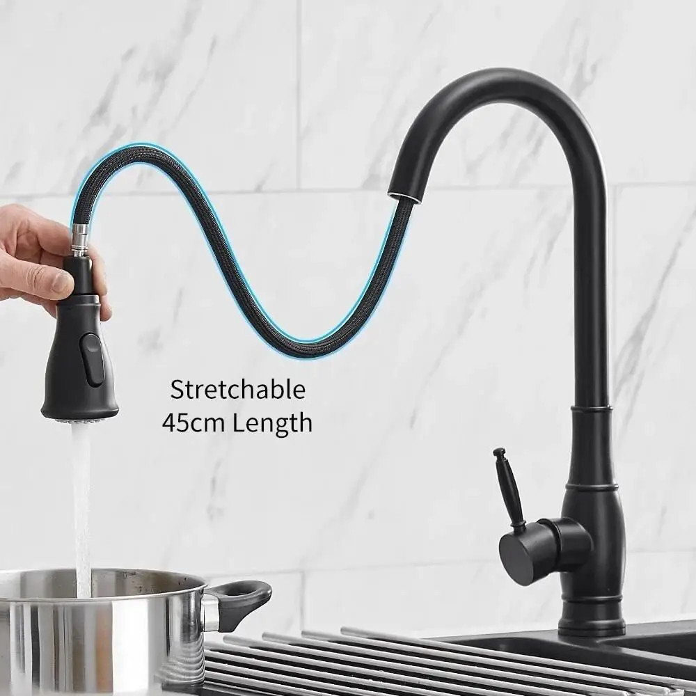 Змішувач сенсорний для раковини з висувним виливом, кран обертається на 360 градусів WanFan Чорний Кам'янець-Подільський - фото 4