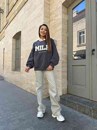 Женский стильный теплый свитшот тринитка на флисе (очень качественная)+трикотаж «Баранчик» Графит, 46/48 Одесса