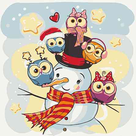 Розпис на полотні "Сніговик з совами" Art Craft 15550-AC 30х30 см Вінниця
