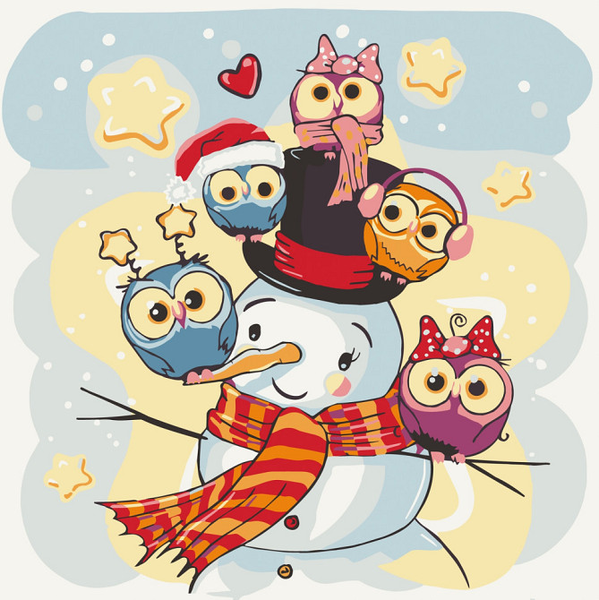 Розпис на полотні "Сніговик з совами" Art Craft 15550-AC 30х30 см Вінниця - фото 1