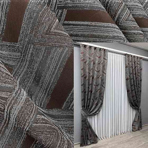 Комплект готовых штор VR-Textil Жаккард Mystery № 1623ш Серый с венге 150х290 см 2 шт (33-0524) Киев