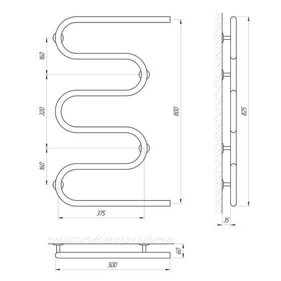 Сушарка для рушників Laris Змійовик 25 РС5 500Х800 3/4" Київ