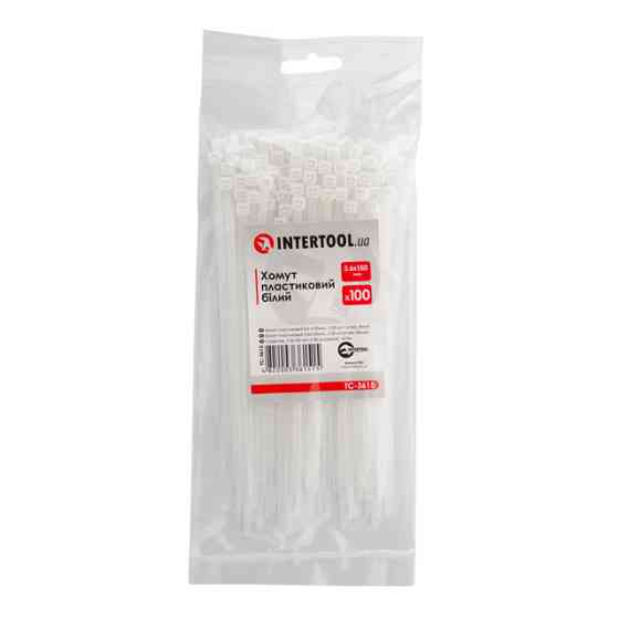 Хомут пластиковый, 3,6×150 мм, 100 шт/упак, белый INTERTOOL TC-3615 Киев