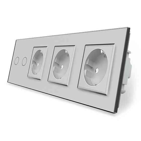LIVOLO Розумний сенсорний ZigBee вимикач 2 сенсора 3 розетки Livolo сірий скло (VL-C702Z/C7C3EU Коломыя