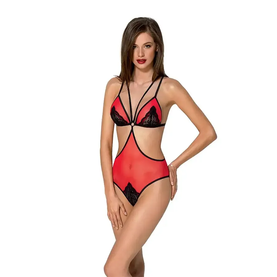 Напівпрозоре боді з мереживом Passion PEONIA BODY L/XL red Львів - фото 1