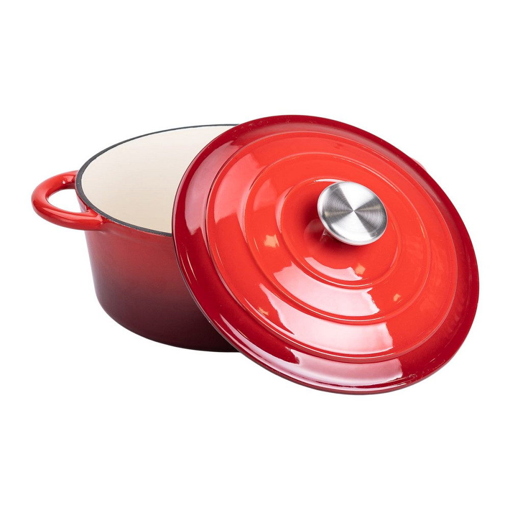 Набір чавунного посуду для приготування 3 каструлі та сковорода з емальованим покриттям Червоний HP-1-4 Коломия - фото 3