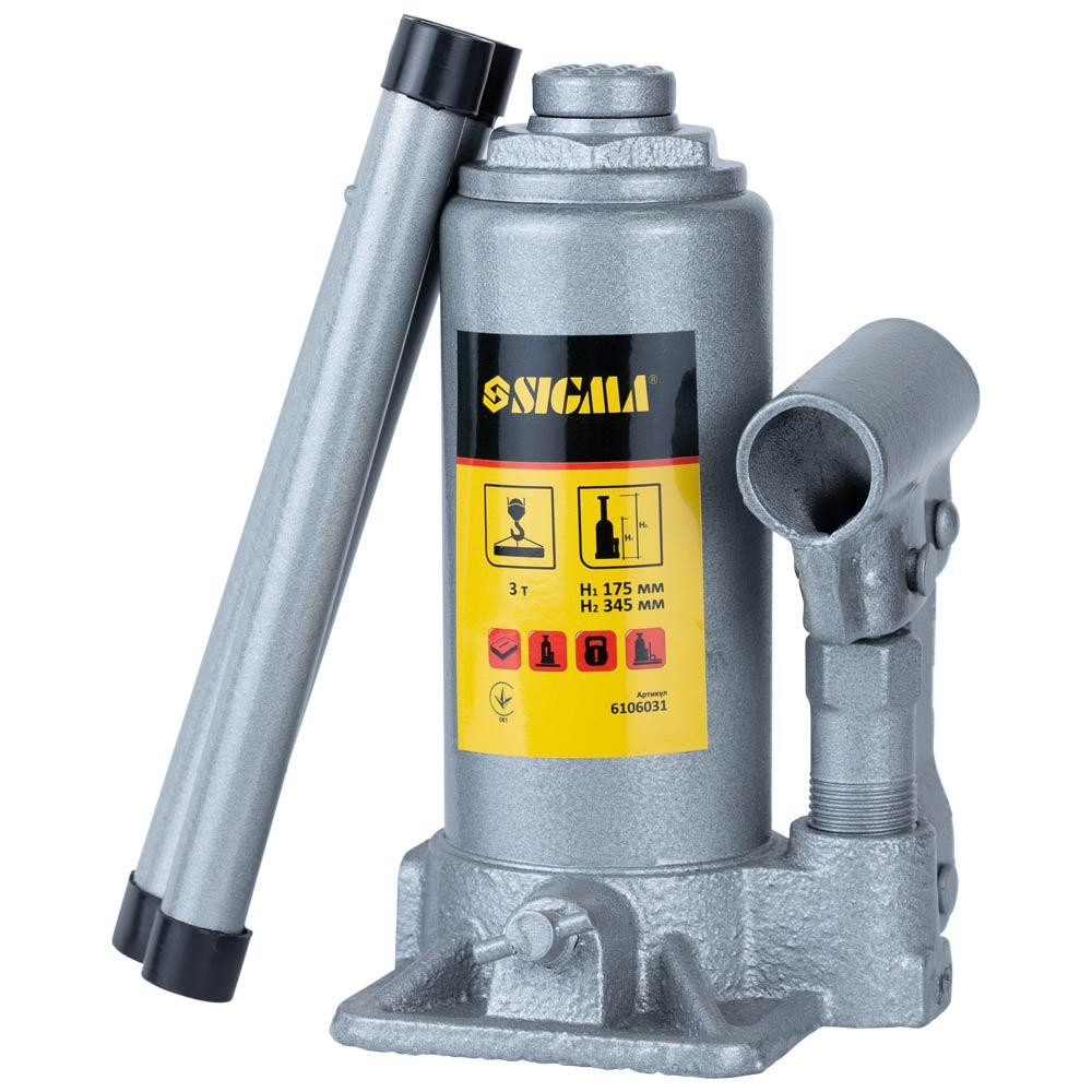 Домкрат гидравлический бутылочный 3т H 175-345мм Standard SIGMA (6106031) Ровно - изображение 1
