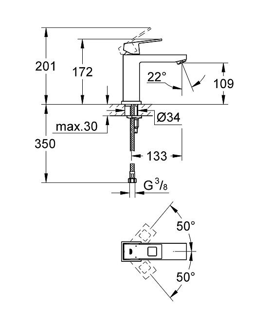 Змішувач для раковини M-розміру Grohe Eurocube   ( 23446000 ) 38237 Харків - фото 3
