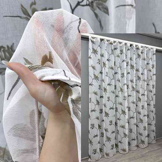 Тюль VR-Textil 1906т Flora Батист Білий з хакі 300х270 см (40-238) Київ