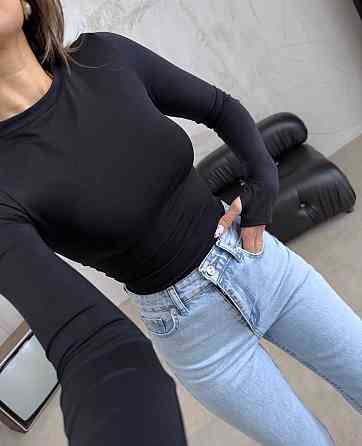 Жіночий повсякденний базовий лонгслів мікродайвінг Чорний Одеса