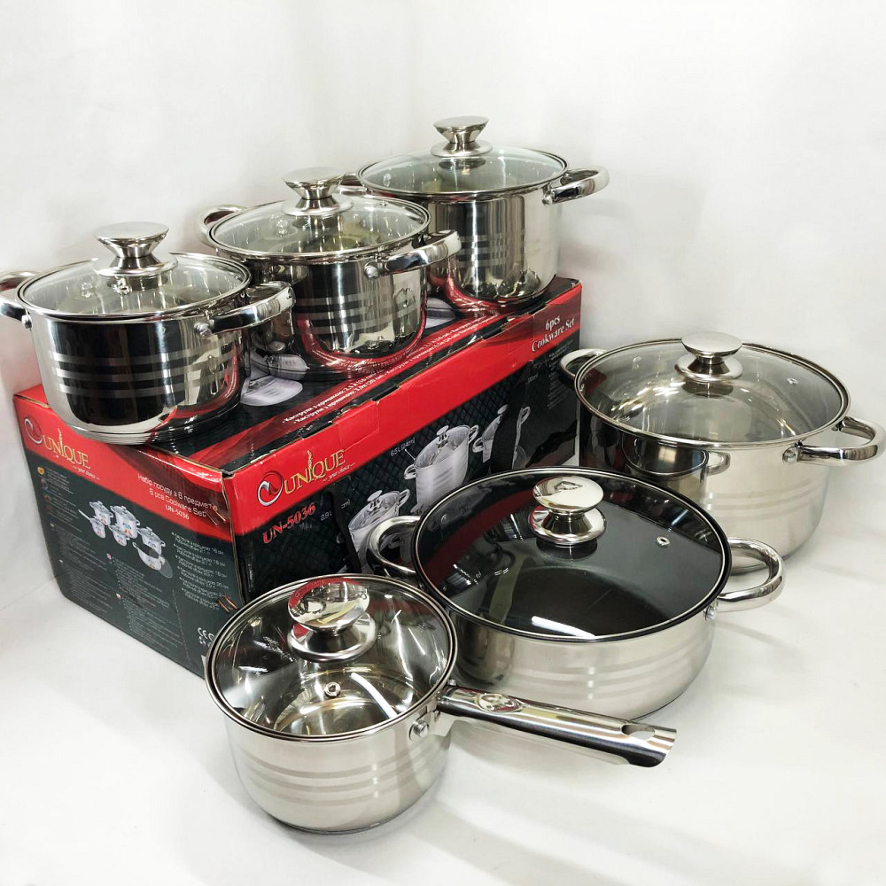 Комплект каструль UNIQUE UN-5036 12 шт, Набір посуду для будь-яких плит, Модні набори посуду CJ-59 Львів - фото 2