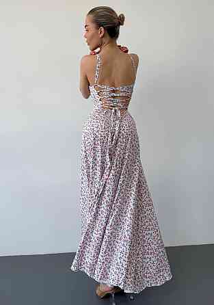 Женское романтичное платье макси на бретелях с разрезом штапель 46/48, Белый Одесса