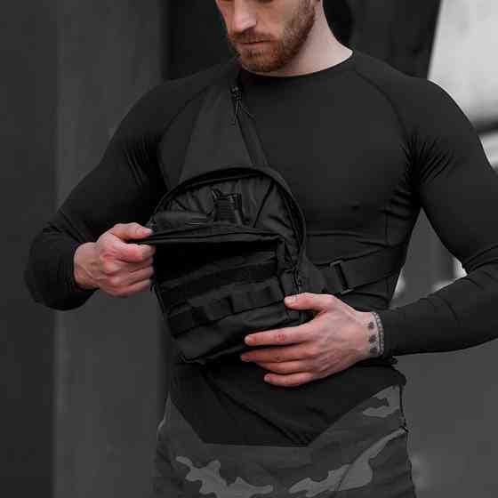 Чоловіча сумка-слінг з кордури на одне плече чорна Idea Нагрудна чоловіча сумка слінг чорна Київ