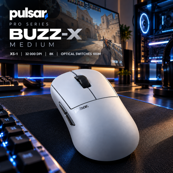 Ігрова миша Pulsar Pro Series BUZZ-X Medium, XS-1 32000 DPI, 8K, оптичні перемикачі 100 млн, Link 8K, Moonlight Gray Київ