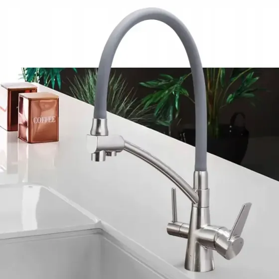 Смеситель для кухни с подключением к фильтру Frap F4374-5 на две воды, сатин/серый Киев