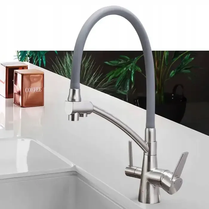 Смеситель для кухни с подключением к фильтру Frap F4374-5 на две воды, сатин/серый Киев - изображение 2