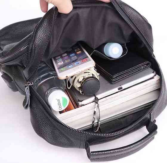 Качественный мужской рюкзак из натуральной кожи черный прочный ранец на каждый день Tiding Bag Київ