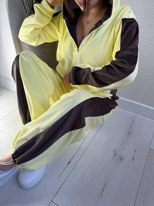 Женский стильный трендовый костюм двойка плюшевый велюр Желтый, 46/48 Одесса - изображение 8