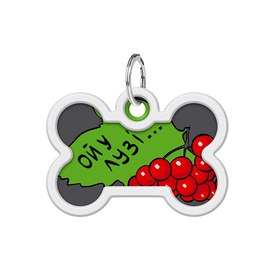 Адресник для собак і котів металевий WAUDOG Smart ID з QR-паспортом, малюнок "Каліна", кістка, Д 40 мм, Ш Вінниця - фото 2