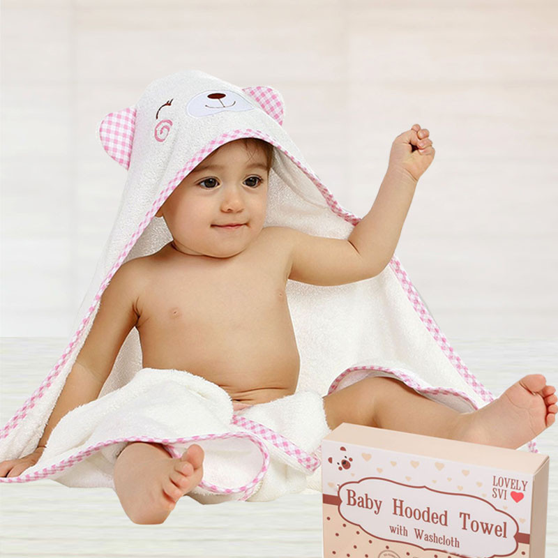 Полотенце  бамбук / махра Lovely Svi детское с капюшоном в подарочной коробке - 90 х 90 см Розовая окантовка Киев - изображение 4