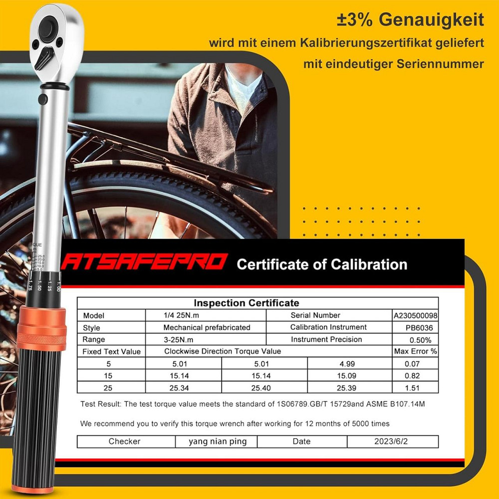 Динамометричний ключ ATsafepro AT215A002 мультиколірний 1/4" 5-25 Nm 72 зубці набір 15 шт для велосипеда і мотоцикла з насадками Київ - фото 3