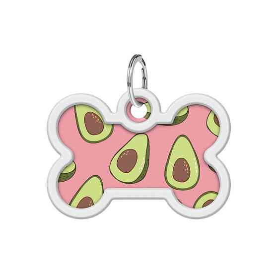 Адресник для собак і котів металевий WAUDOG Smart ID з QR паспортом, малюнок "Авокадо 2", кістка, Д 40 мм, Вінниця