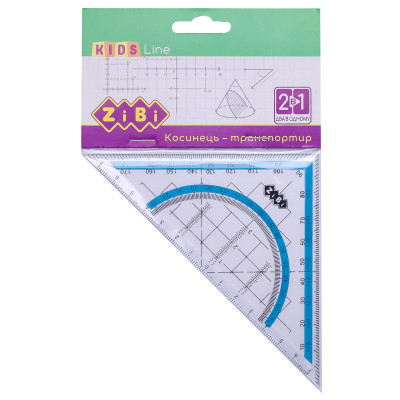 Лінійка ZiBi Kids Line Косинець 2 в 1,140мм, 90 ° / 45 °, з блакитною смужкою, блістер (ZB.5623-14) Вінниця - фото 1
