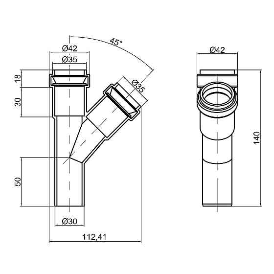 Тройник канализационный TA Sewage 32, 45° Киев