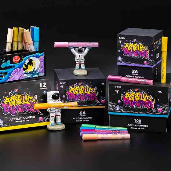 Маркери акрилові STA для малювання, преміум якість, набір 12 кольорів, універсальні для скла, дерева, ткани та кераміки Кам'янець-Подільський