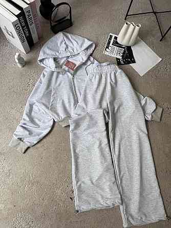 Женский прогулочный костюм двойка: кофта на молнии и брюки двунитка люкс + турецкая рибана Серый, 46/48 Одесса
