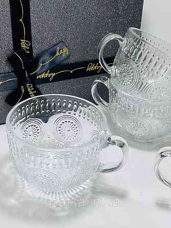 Набір кухлів чайний 6 шт Olens "Ковентрі" 400 мл скло прозоре вінтаж для дому ресторану Київ