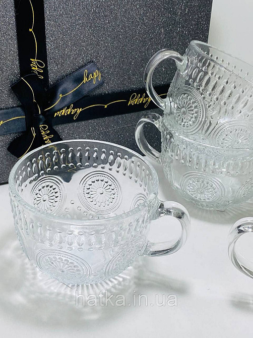 Набір кухлів чайний 6 шт Olens "Ковентрі" 400 мл скло прозоре вінтаж для дому ресторану Київ - фото 2