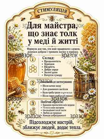 Комплект етикеток на пляшку «Для найкращого пасічника» — подарунок бджоляру з гумором Одеса