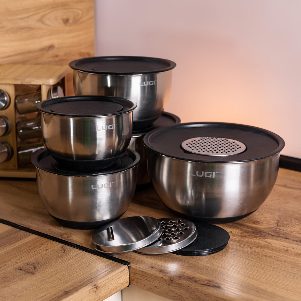 Набір мисок з нержавіючої сталі 5 штук з кришками і терками салатники з нержавійки 5/4/ 2.5/2/1 Киев - изображение 4