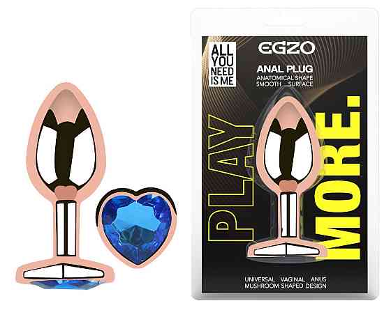 Анальна пробка з кристалом EGZO - Rose Gold Heart Plug Blue size S Sex Aura Київ