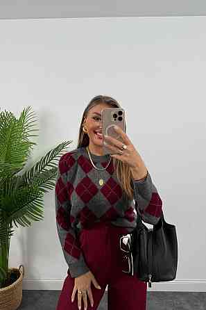 Жіночий оверсайз светр в геометричний принт машинна вʼязка Одеса