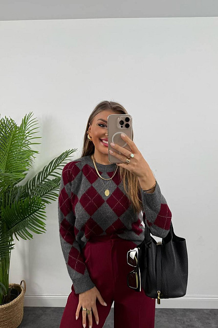 Жіночий оверсайз светр в геометричний принт машинна вʼязка Одеса - фото 3