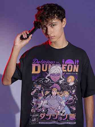 Футболка для хлопчика з аніме принтом Сенсхі Сенсхі Фоод Делікіоус оверсайз (зріст від 165 до 180) Чорний AnimeJ1142m Дніпро