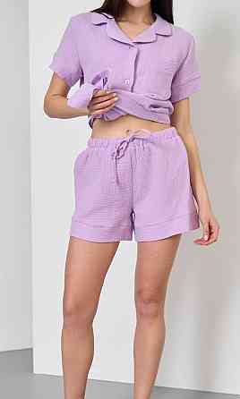 Мусліновий комплект жіночий шорти і сорочка лавандовий L Харків