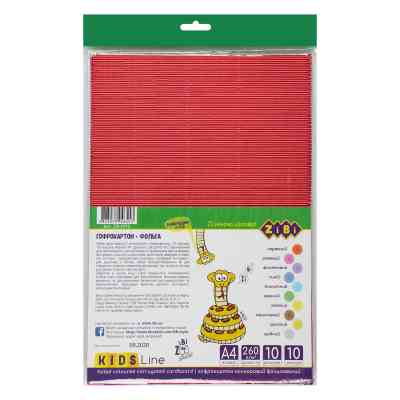 Кольоровий картон ZiBi А4, фольгований гофрокартон, 10 аркушів/ 10 кольорів (ZB.1972) Вінниця