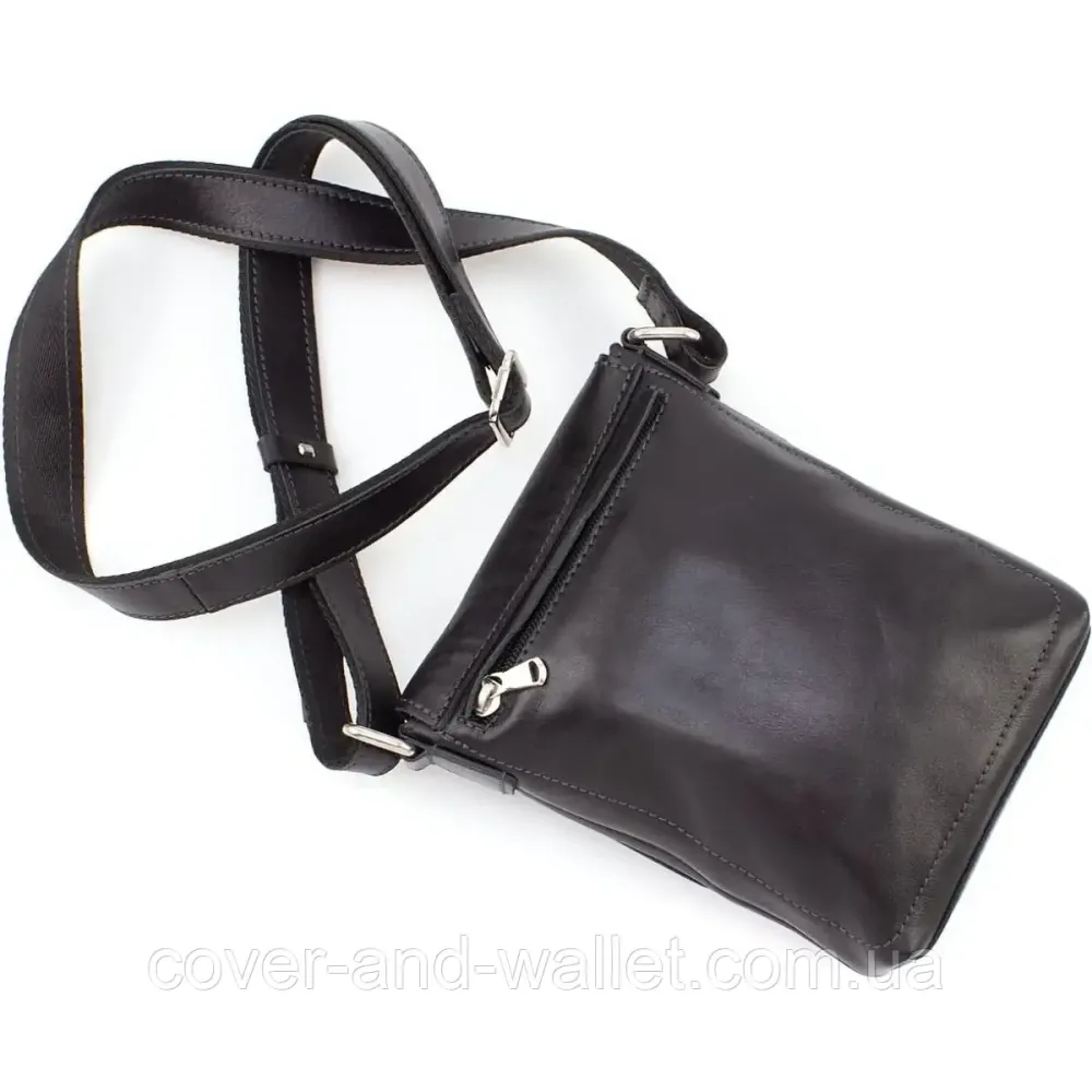 Маленькая мужская барсетка через плечо черного цвета из гладкой кожи Grande Pelle 751610 Киев - изображение 5