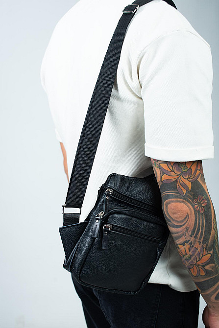 Сумка-слінг із натуральної шкіри, сумка через плече чоловіча SL017 (Чорна) Суми - фото 7