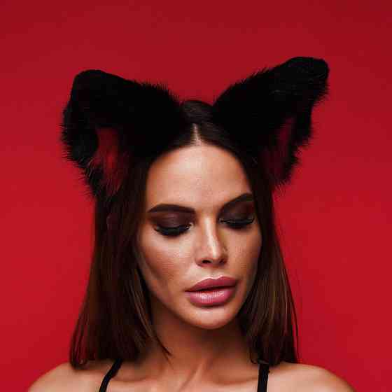 Пушистые кошачьи уши, Черные с красным OKOVA Sex Aura Киев