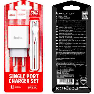 Зарядний пристрій HOCO C81A Asombroso USB + cable Micro 5P 10.5W White (6931474727954) Вінниця