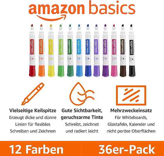 Набір маркерів для білої дошки Amazon Basics Low-Odor Chisel Tip різнокольорові 36 шт низький запах сухостираємий Київ