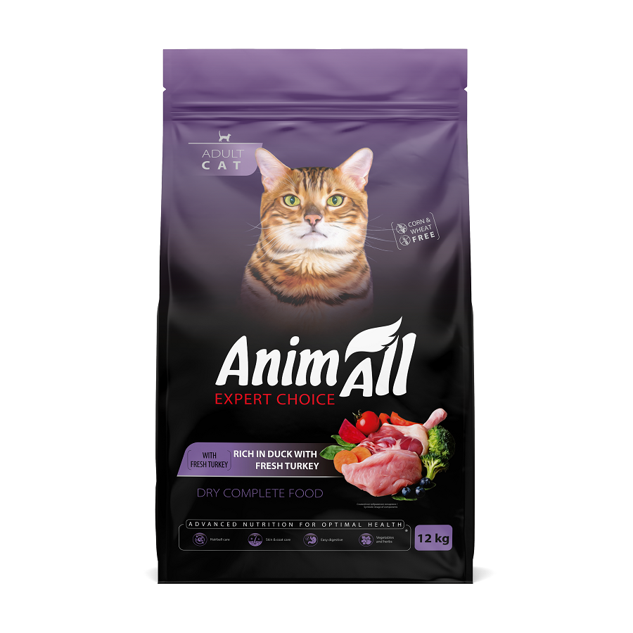 AnimAll АнімАлл Повнораціонний сухий корм для дорослих котів зі свіжою індичкою та качкою, 12кг Київ - фото 1