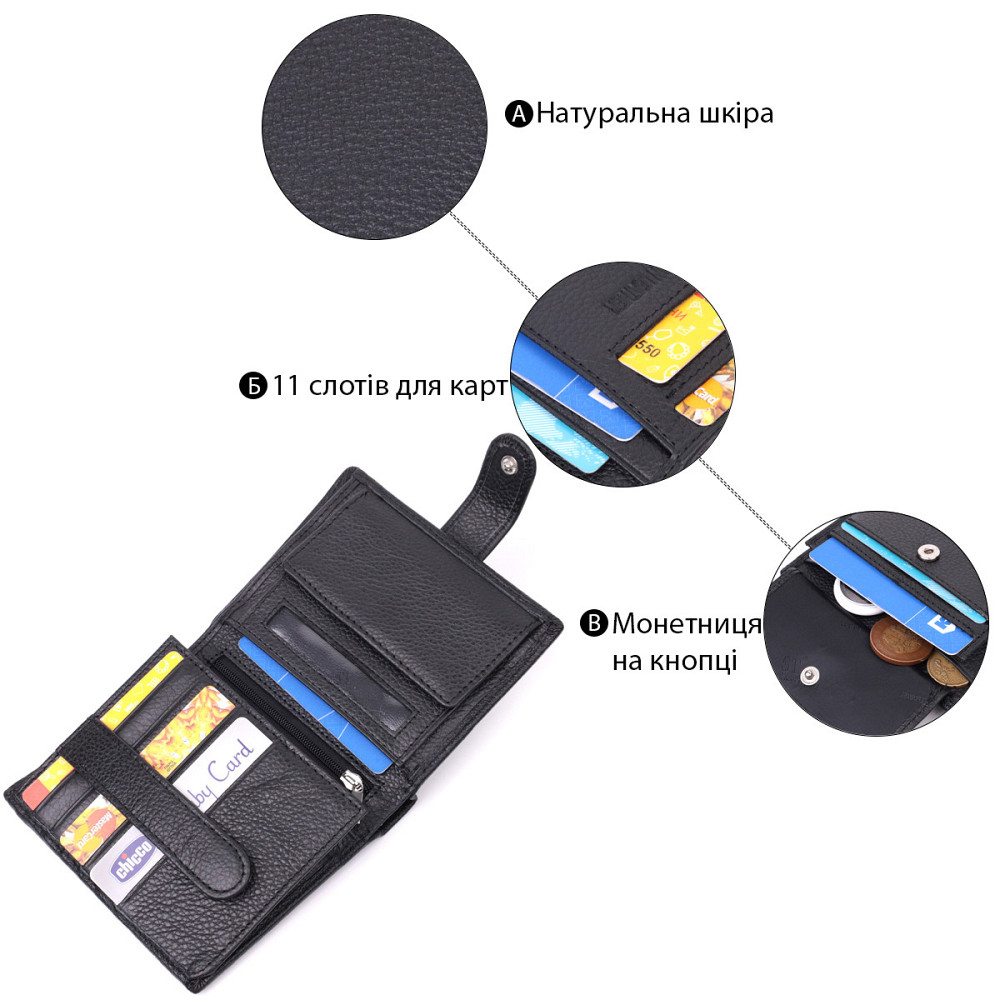 Вертикальный мужской бумажник из натуральной кожи Черный (ST Leather) Киев - изображение 9