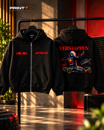 Чоловіче зип-худі STRIVE Verstappen з принтом Red Bull RB20, чорне худі на блискавці, оверсайз L Чернівці