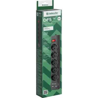 Мережевий фільтр живлення Defender DFS 751, 1.8m, 5роз., 2xUSB (99751) Вінниця