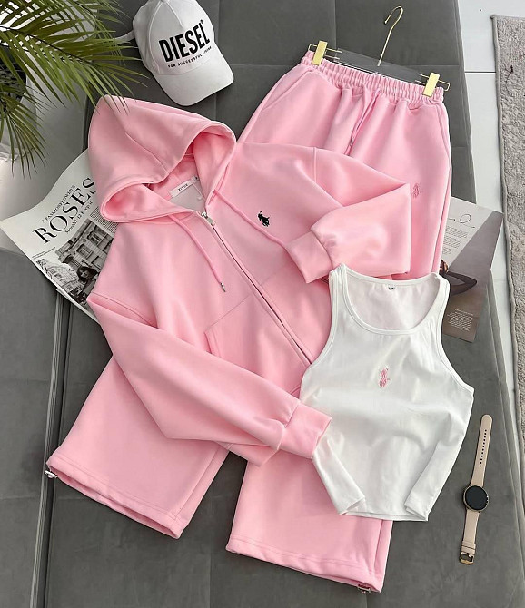 Женская стильная повседневная тройка из лого качественная дорогая двунитка. Розовый, XS Одесса - изображение 1